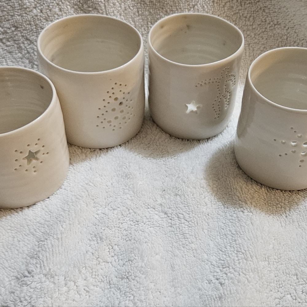 Set Of Four Handmade Luna Lighting Porcelain Tea Lights Beautiful